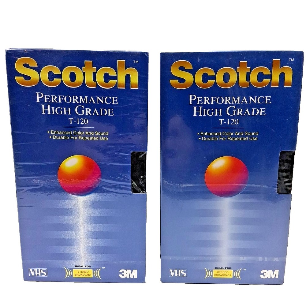 NEW 2pk Scotch VHS Tape T-120 PHG Performance High Grade Videocassette SEALED